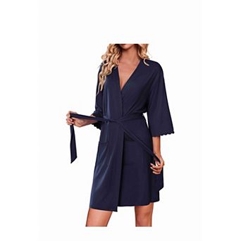 Ekouaer Robes for Women Knee Length Kimono Bathrobe Lightweight 3/4 Sleeve Sleepwear soft