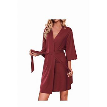 Ekouaer Robes for Women Knee Length Kimono Bathrobe Lightweight 3/4 Sleeve Sleepwear soft