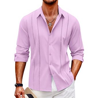 COOFANDY Mens Cuban Guayabera Shirt Casual Button Down Shirts Long Sleeve Beach Linen Shirts