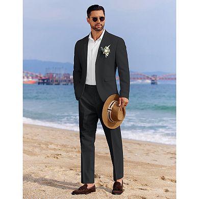 COOFANDY Men' 2 Piece Linen Suits Set Regular Fit Casual Linen Lightweight Suit Summer Beach