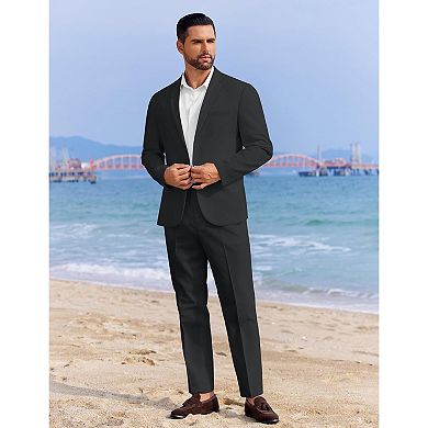 COOFANDY Men' 2 Piece Linen Suits Set Regular Fit Casual Linen Lightweight Suit Summer Beach