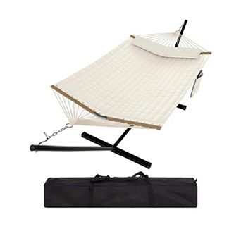 2 Person Outdoor Hammock with Metal Stand Heavy Duty Double Hammock for Patio and Backyard