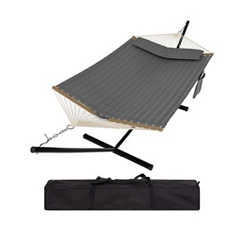 2 Person Outdoor Hammock with Metal Stand Heavy Duty Double Hammock for Patio and Backyard