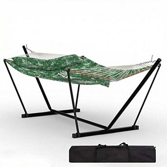 2 Person Outdoor Hammock with Metal Stand Heavy Duty Double Hammock for Patio and Backyard