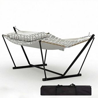 2 Person Outdoor Hammock with Metal Stand Heavy Duty Double Hammock for Patio and Backyard