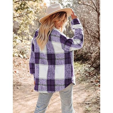 Zeagoo Women Flannel Shacket Jacket Plaid Button Down Long Sleeve Shirt Blouse Fall Outfits