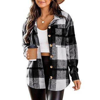 Zeagoo Women Flannel Shacket Jacket Plaid Button Down Long Sleeve Shirt Blouse Fall Outfits