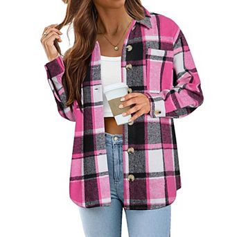 Zeagoo Women Flannel Shacket Jacket Plaid Button Down Long Sleeve Shirt Blouse Fall Outfits