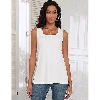 Zeagoo Square Neck Tops for Women Casual Fit Summer Side Split Tunic Tank Tops Comfy Flowy Tee