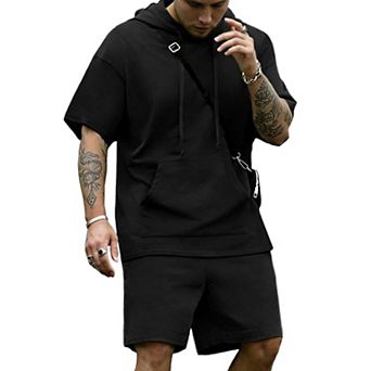 COOFANDY Men' Tracksuit 2 pc Short Sleeve Hoodie Pullover Jogging Track Suit Athletic Casual