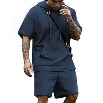 COOFANDY Men' Tracksuit 2 pc Short Sleeve Hoodie Pullover Jogging Track Suit Athletic Casual