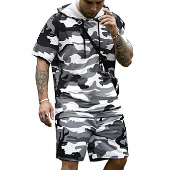COOFANDY Men' Tracksuit 2 pc Short Sleeve Hoodie Pullover Jogging Track Suit Athletic Casual