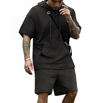 COOFANDY Men' Tracksuit 2 pc Short Sleeve Hoodie Pullover Jogging Track Suit Athletic Casual