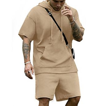 COOFANDY Men' Tracksuit 2 pc Short Sleeve Hoodie Pullover Jogging Track Suit Athletic Casual