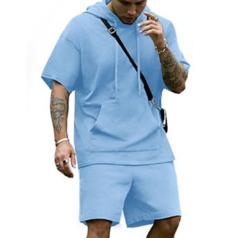 COOFANDY Men' Tracksuit 2 pc Short Sleeve Hoodie Pullover Jogging Track Suit Athletic Casual