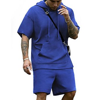 COOFANDY Men' Tracksuit 2 pc Short Sleeve Hoodie Pullover Jogging Track Suit Athletic Casual