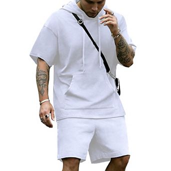 COOFANDY Men' Tracksuit 2 pc Short Sleeve Hoodie Pullover Jogging Track Suit Athletic Casual