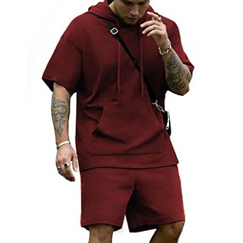 COOFANDY Men' Tracksuit 2 pc Short Sleeve Hoodie Pullover Jogging Track Suit Athletic Casual