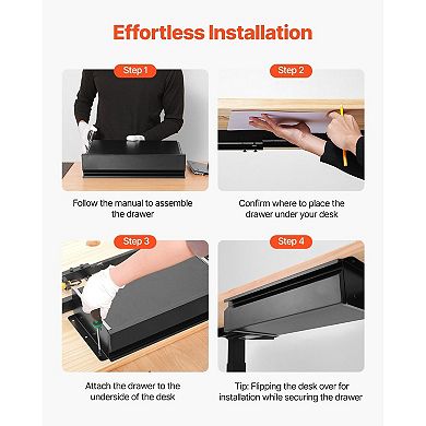 Under-Desk Storage Drawer with Single Layer, Smooth Glide, and Cord Organizer for Home Office