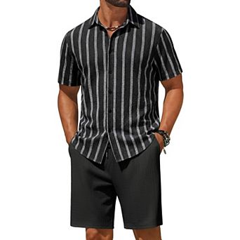 COOFANDY Men' 2 pc Outfit Casual Short Sleeve Button Down Shirt and Beach Shorts Set Summer