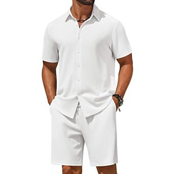 COOFANDY Men' 2 pc Outfit Casual Short Sleeve Button Down Shirt and Beach Shorts Set Summer