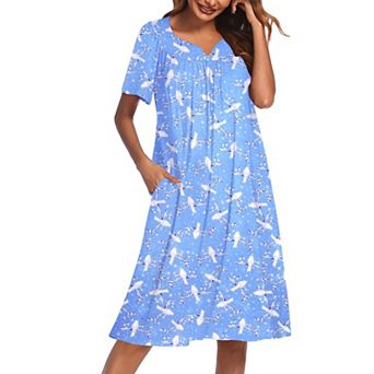 Ekouaer Nightgowns for Women Cotton Nightgown House Dress with Pockets Short Sleeve Mumu Dress