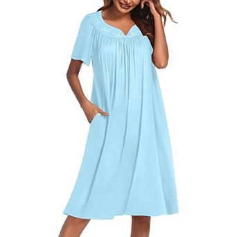 Ekouaer Nightgowns for Women Cotton Nightgown House Dress with Pockets Short Sleeve Mumu Dress