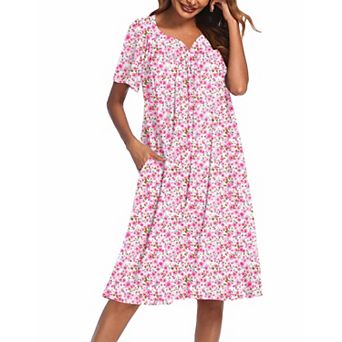 Ekouaer Nightgowns for Women Cotton Nightgown House Dress with Pockets Short Sleeve Mumu Dress