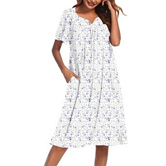 Ekouaer Nightgowns for Women Cotton Nightgown House Dress with Pockets Short Sleeve Mumu Dress