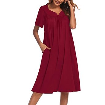 Ekouaer Nightgowns for Women Cotton Nightgown House Dress with Pockets Short Sleeve Mumu Dress