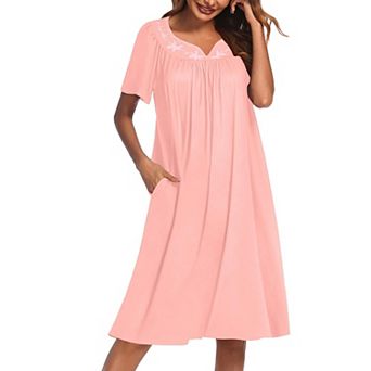Ekouaer Nightgowns for Women Cotton Nightgown House Dress with Pockets Short Sleeve Mumu Dress