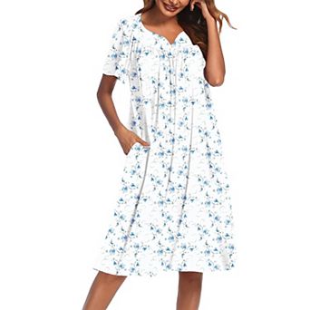 Ekouaer Nightgowns for Women Cotton Nightgown House Dress with Pockets Short Sleeve Mumu Dress