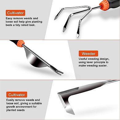 9-Piece Stainless Steel Gardening Tool Set, Heavy Duty Non-Slip Rubber Grip with Storage Pocket