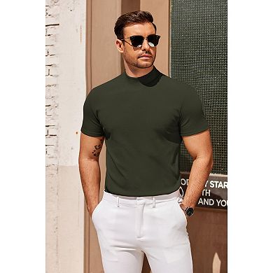 COOFANDY Mens Mock Turtleneck Sweater Short Sleeve Slim Fit Turtle Neck Sweaters Casual Basic Tee