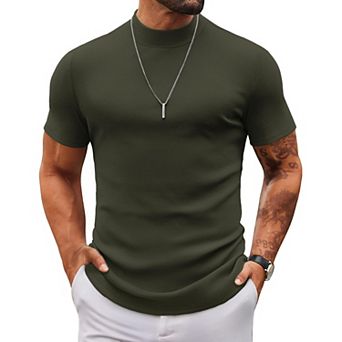 COOFANDY Mens Mock Turtleneck Sweater Short Sleeve Slim Fit Turtle Neck Sweaters Casual Basic Tee