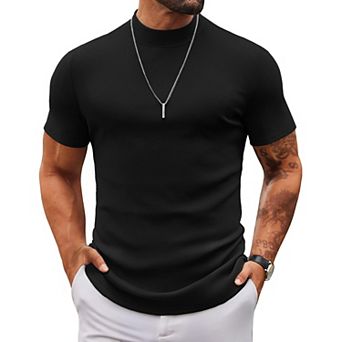 COOFANDY Mens Mock Turtleneck Sweater Short Sleeve Slim Fit Turtle Neck Sweaters Casual Basic Tee