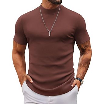 COOFANDY Mens Mock Turtleneck Sweater Short Sleeve Slim Fit Turtle Neck Sweaters Casual Basic Tee