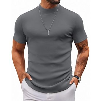 COOFANDY Mens Mock Turtleneck Sweater Short Sleeve Slim Fit Turtle Neck Sweaters Casual Basic Tee