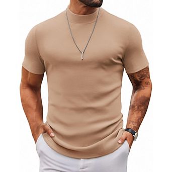 COOFANDY Mens Mock Turtleneck Sweater Short Sleeve Slim Fit Turtle Neck Sweaters Casual Basic Tee