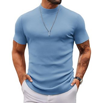 COOFANDY Mens Mock Turtleneck Sweater Short Sleeve Slim Fit Turtle Neck Sweaters Casual Basic Tee