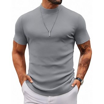 COOFANDY Mens Mock Turtleneck Sweater Short Sleeve Slim Fit Turtle Neck Sweaters Casual Basic Tee