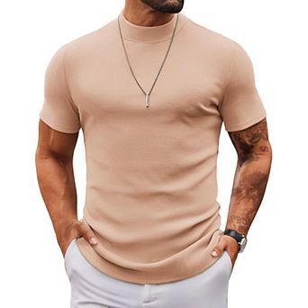 COOFANDY Mens Mock Turtleneck Sweater Short Sleeve Slim Fit Turtle Neck Sweaters Casual Basic Tee