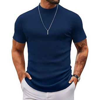 COOFANDY Mens Mock Turtleneck Sweater Short Sleeve Slim Fit Turtle Neck Sweaters Casual Basic Tee