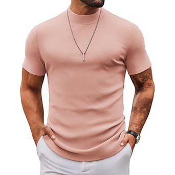 COOFANDY Mens Mock Turtleneck Sweater Short Sleeve Slim Fit Turtle Neck Sweaters Casual Basic Tee