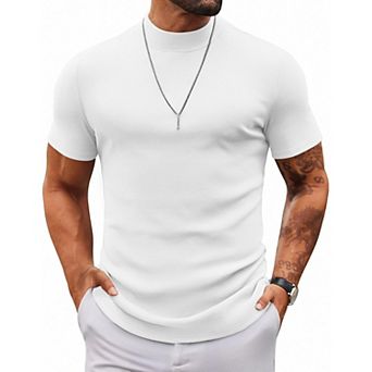 COOFANDY Mens Mock Turtleneck Sweater Short Sleeve Slim Fit Turtle Neck Sweaters Casual Basic Tee