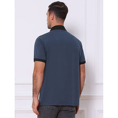 Men's Summer Contrast Collar Pocket Short Sleeves Golf Polo Shirts