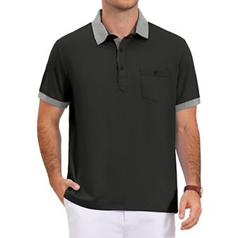 Men's Summer Contrast Collar Pocket Short Sleeves Golf Polo Shirts