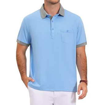 Men's Summer Contrast Collar Pocket Short Sleeves Golf Polo Shirts