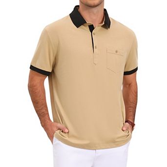 Men's Summer Contrast Collar Pocket Short Sleeves Golf Polo Shirts