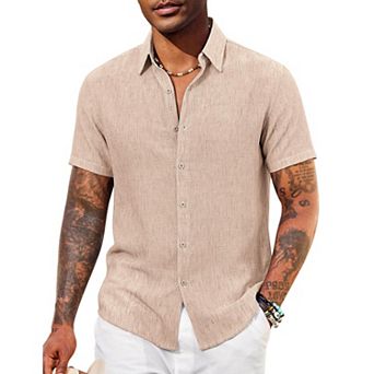 COOFANDY Mens Casual Summer Shirt Short Sleeve Beach Button Down Shirts Cruise Resort Wear